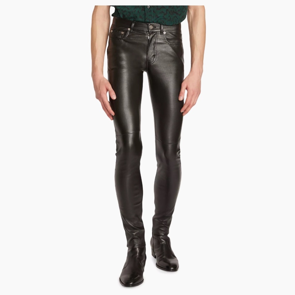 Saint Laurent Skinny Pants In Stretch Grained Leather